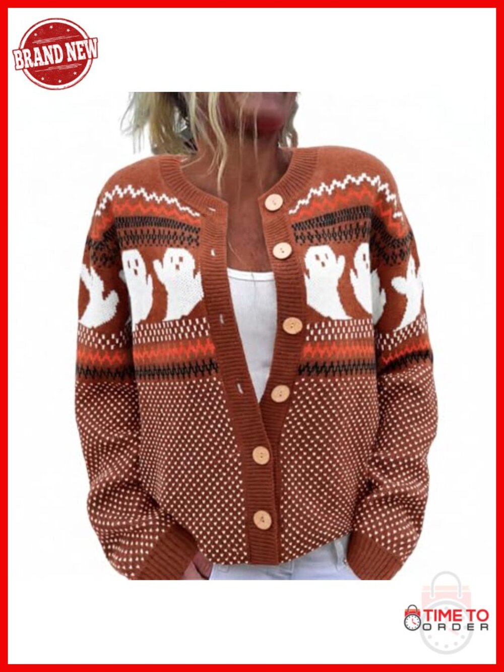 Halloween Ghost Cardigan Sweater Women Knit Long Sleeve Button Down